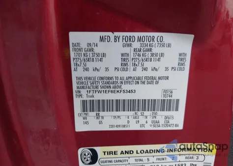 2014 Ford F-150 Xlt from USA, damaged, VIN 1FTFW1EF6EKF53453